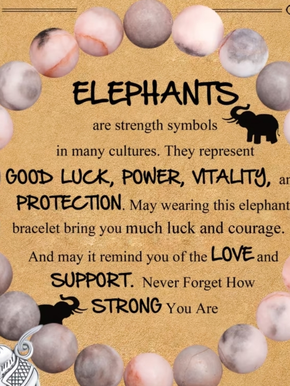 Elephant Charm Beaded Bracelet - Pink & Gray Accent